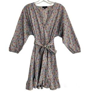 J. Crew Dress Tie-Waist Mini Dress Size S Ditsy Floral L7113 Dolman 3/4 …